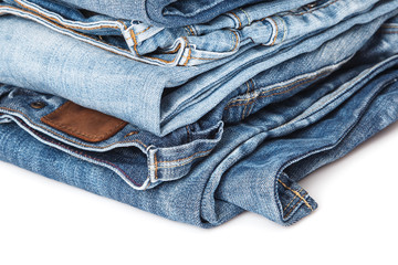 Stack of blue jeans