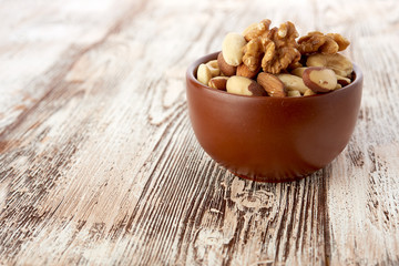 Mix nuts  on wooden background