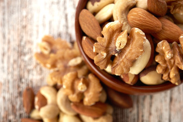 Mix nuts  on wooden background