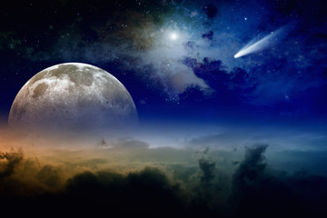 Fototapeta na wymiar Full moon and comet