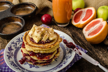 Homemade pancakes with bananas