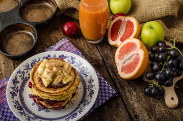 Homemade pancakes with bananas
