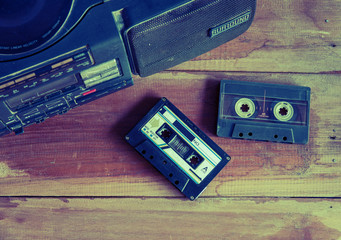 old cassette tape and player ,vintage style