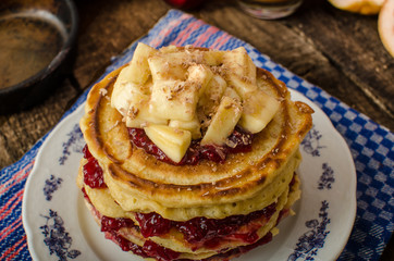 Homemade pancakes with bananas