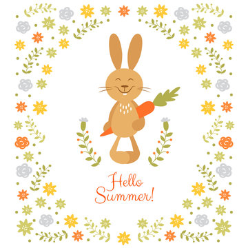 Cute summer illustration with little rabbit