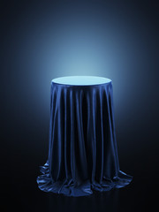 Table covered with blue cloth