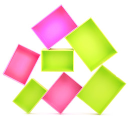 Multicoloured wooden boxes isolated on white