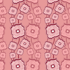 Seamless pattern with Abstract doodle square flowers pink