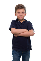 Photo of preschooler 8 years old over white background