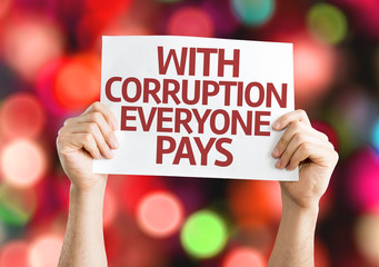 With Corruption Everyone Pays card with colorful background