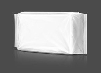 Blank plastic pouch isolated on gray background