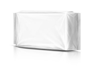 Blank plastic pouch isolated on white background