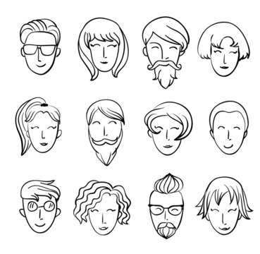 Cartoon people's heads. Characters design.