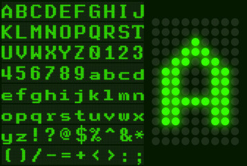 Green dotted LED display letter set