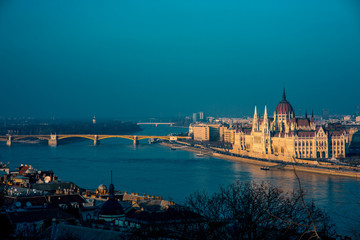 Fototapeta na wymiar Hungarian parliament with Margaret bridge view