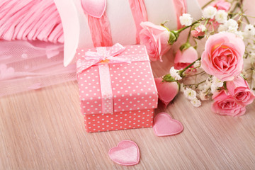 Handmade gift on Valentine Day, close-up