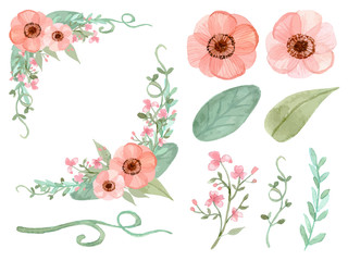 Set of flowers and leaves vector