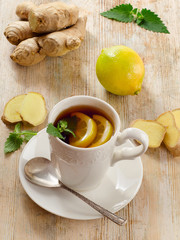 Hot Tea with lemon  and ginger .