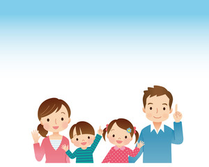 若い家族　4人　青空