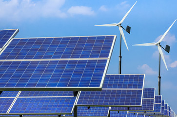 solar energy panels and wind turbines  energy from nature