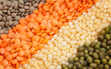 Variety of raw heathy super foods legumes and grain