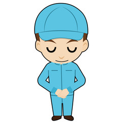 お辞儀する帽子の作業者