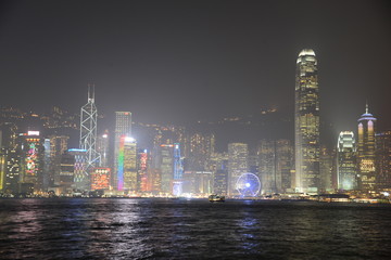 Skyline at night, Hong Kong, China