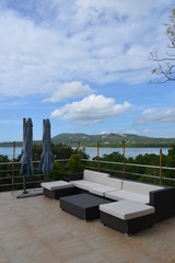 Relaxing sofa, swimming pool