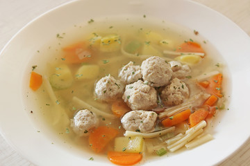 Vegetable soup with chicken meatballs