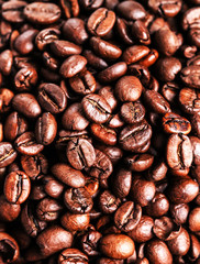 Roasted coffee beans, can be used as a background. Closeup, macr