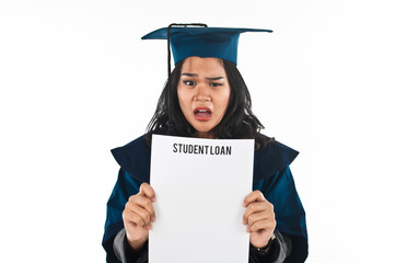 Female student unhappy with her student loan - 78625132