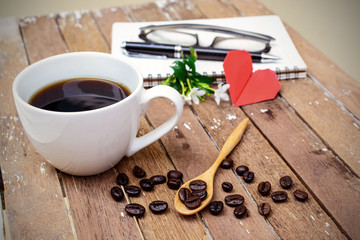 Cup of coffee and beans