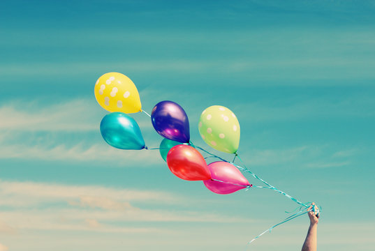 colorful balloons on the background of blue sky