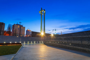 European Solidarity square with cross monument in Gdansk