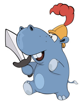 Little hippopotamus knight . Cartoon