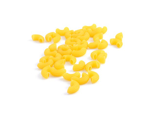 Raw Elbow Macaroni (Gomiti Pasta) Isolated on White Background