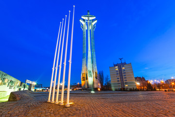 European Solidarity square with cross monument in Gdansk