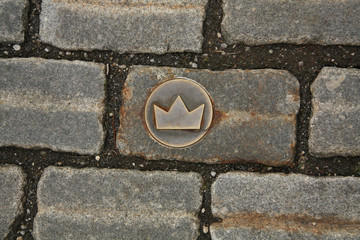 Old stone pavemant with corona, Bratislava