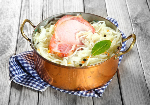 Shredded Cabbage with Smoked Pork Chop on Top