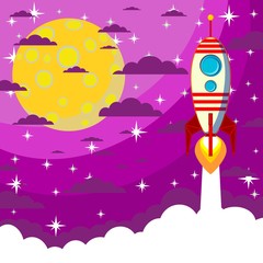 Space Rocket , moon in the starry sky with space for text © alekseiveprev