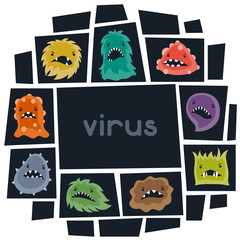 Fototapeta na wymiar Background with little angry viruses and monsters.