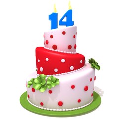 Birthday cake with number fourteen