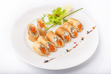 Crepes with salmon caviar