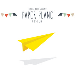 vector illustration of yellow paper plane on white background.