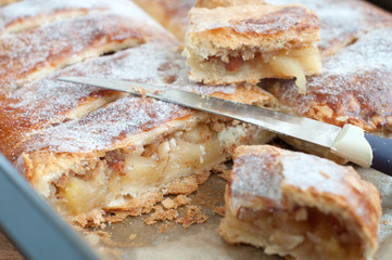 Strudel cakes on baking pan