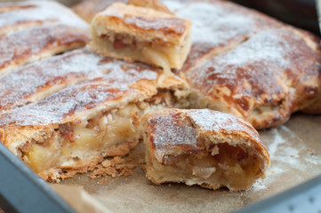 Strudel cakes on baking pan