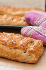 Strudel cakes on baking pan