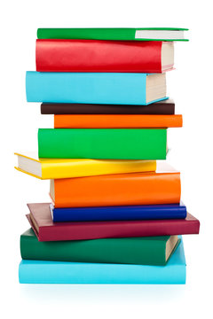 Stacked colorful books.
