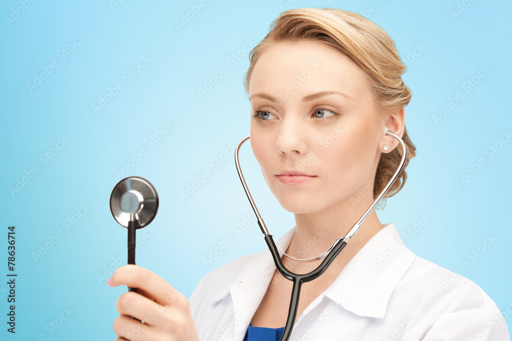 Poster young female doctor with stethoscope