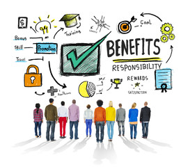 Benefits Gain Profit Income People Rear View Concept